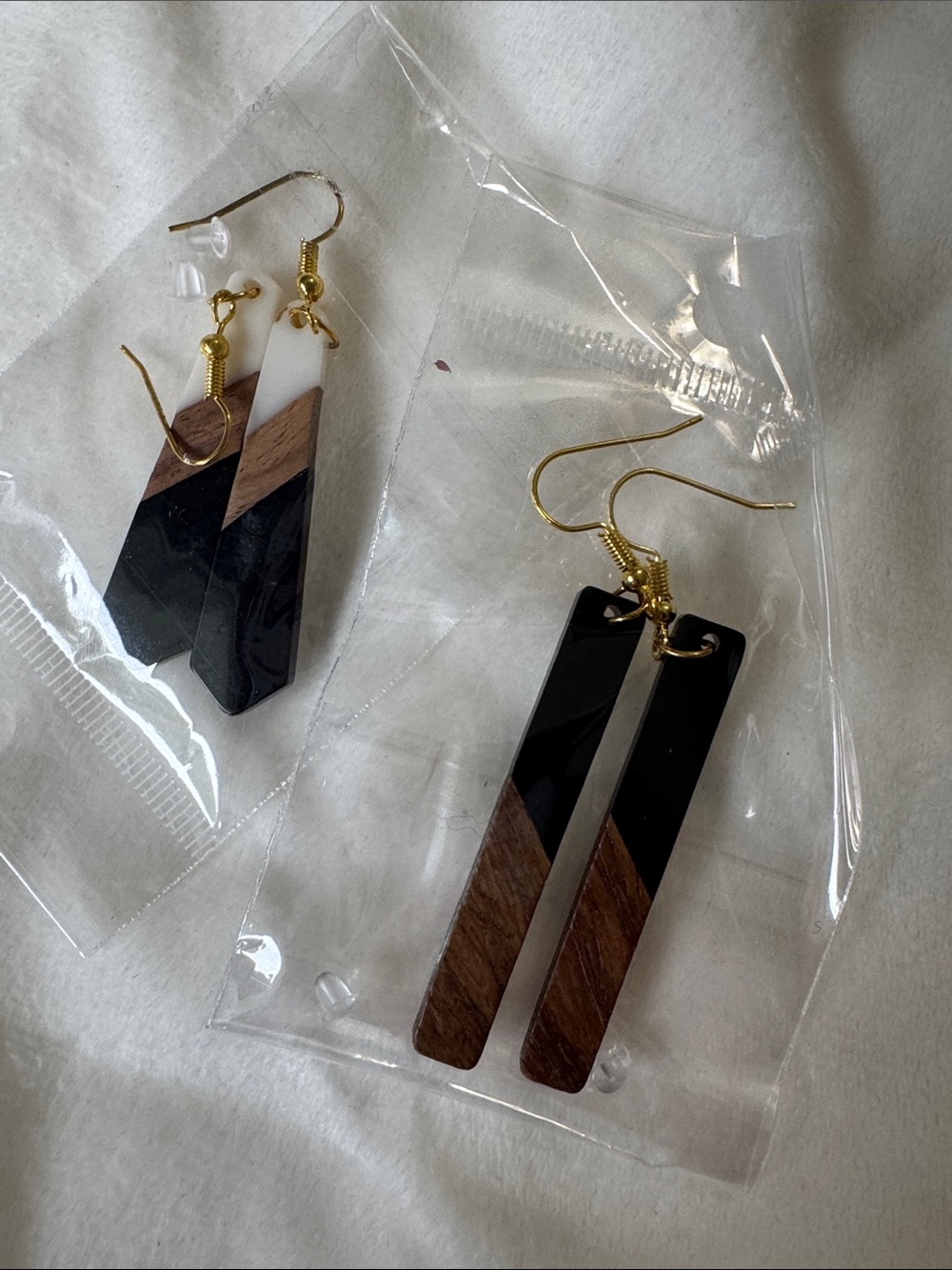 Handmade Black and Brown Wood Inlay Earrings - Women Jewelry